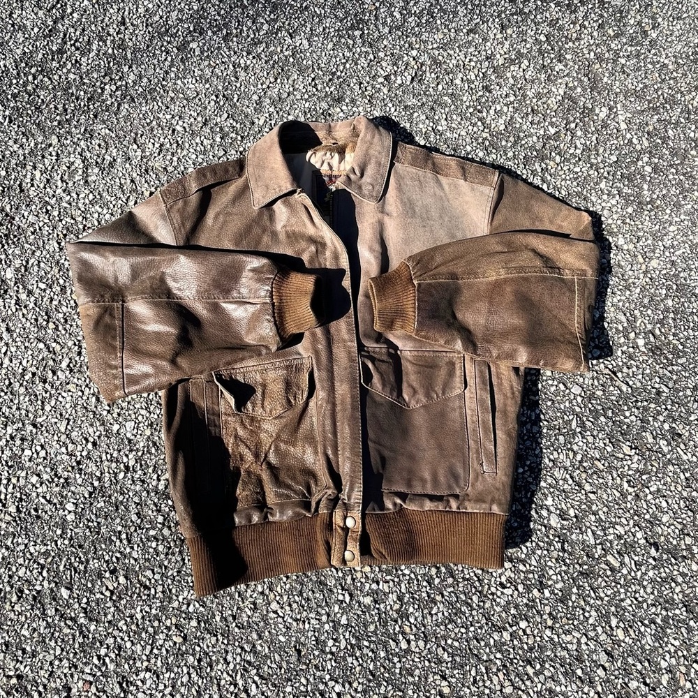 vintage adventure bound leather bomber jacket